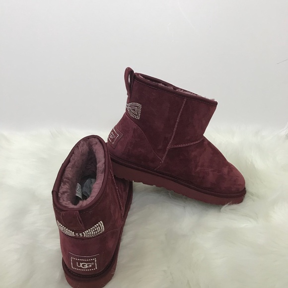 UGG Australia Classic Mini Crystal Bow In Maroon - Picture 2 of 8